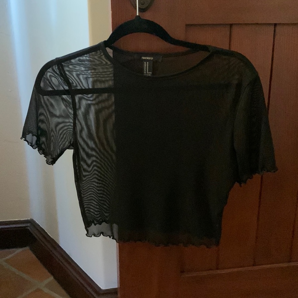 Black mesh crop top